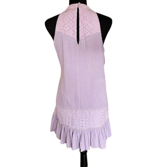 Francesca's Blue Rain Lavender Eyelet Lace Trapeze Halter Dress, size Medium - Picture 3 of 6
